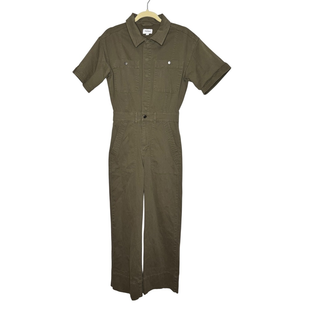 Pistola Bernice Utility Jumpsuit Olive Green Short Sleeve Wide Leg Small